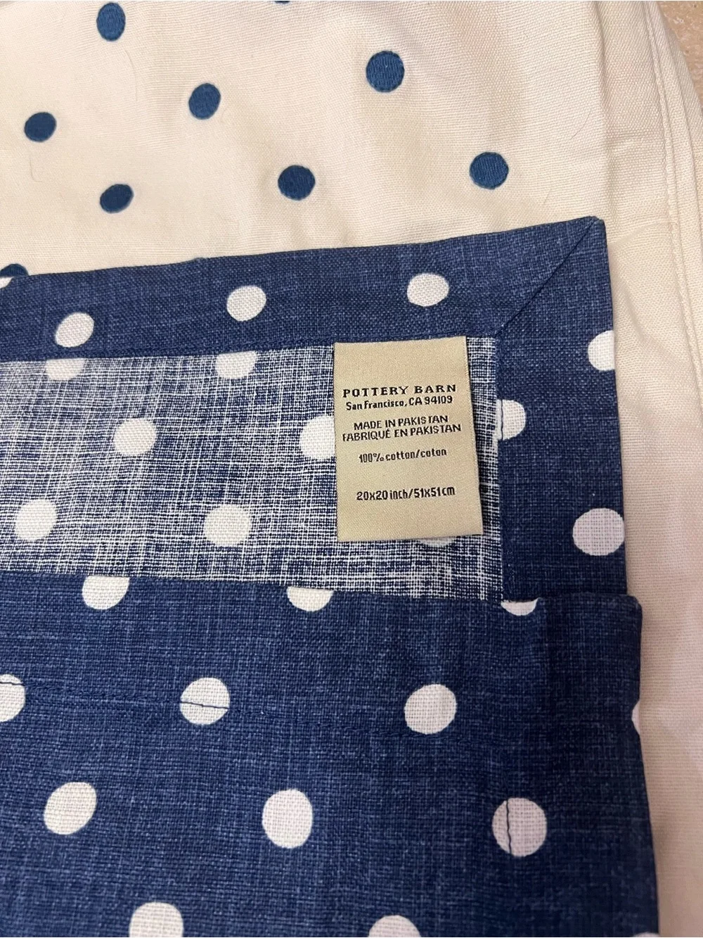 Pottery Barn Cream Blue Polka Dot Cotton Table Runner 108